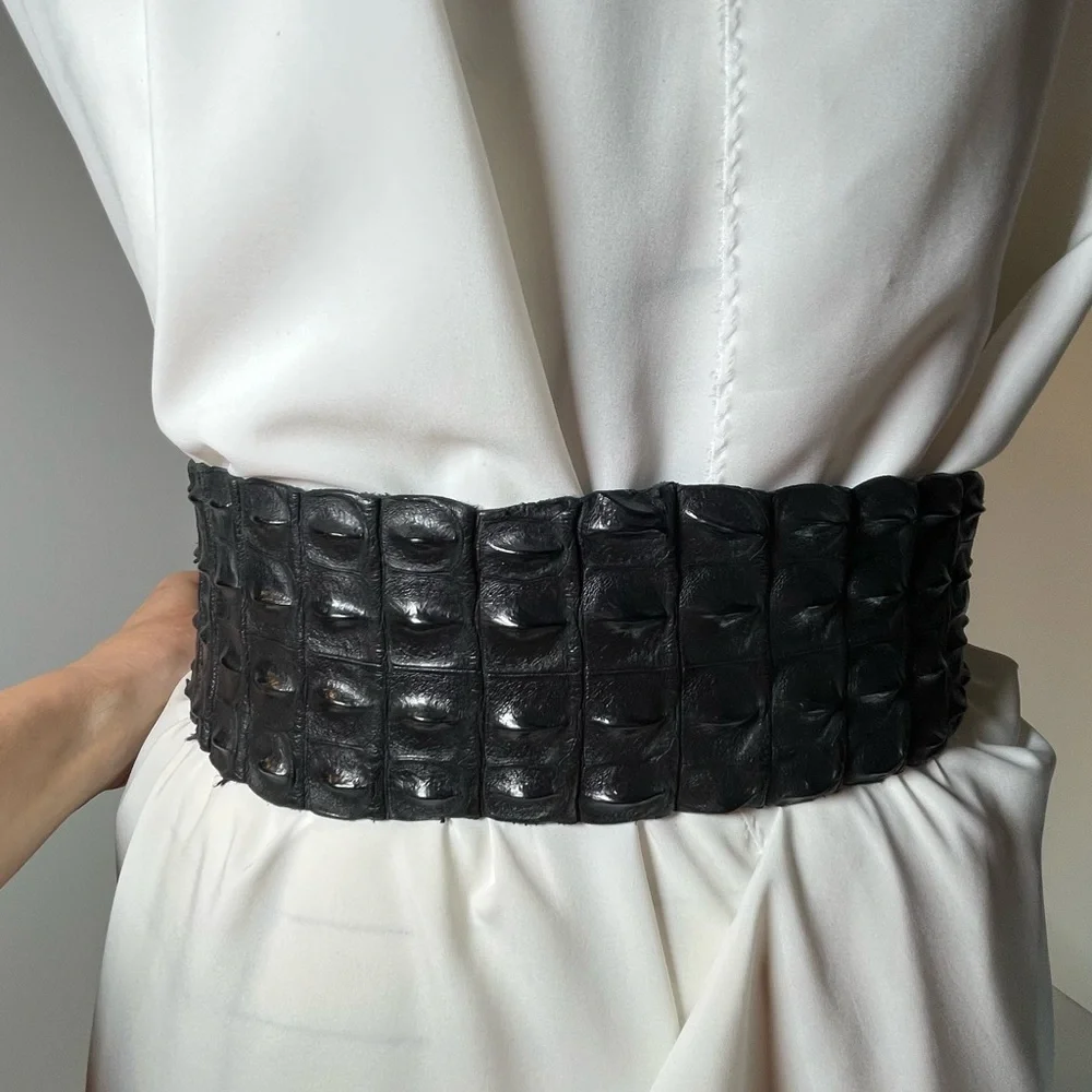 Genuine Alligator Leather Black Tanned Exotic Hornback Hide /Skin